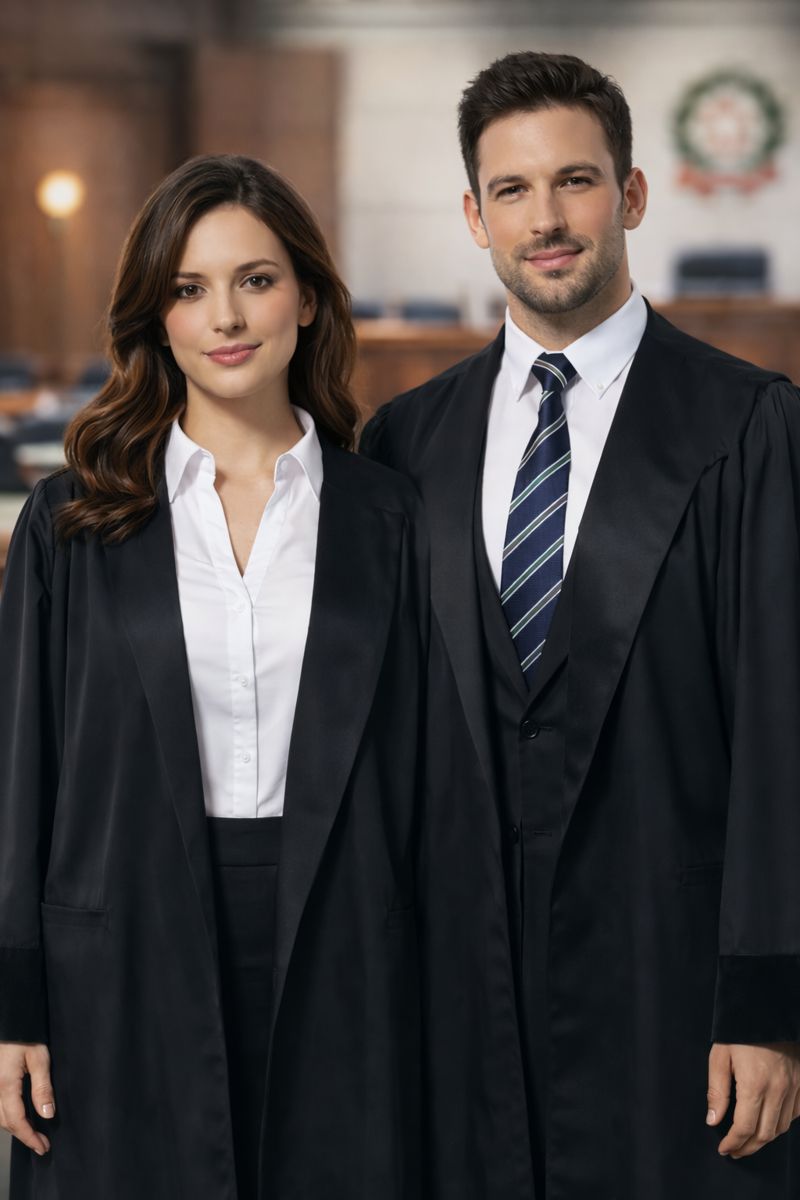 Toga in cotone o lana con rifiniture in velluto o in raso, con plissettatura. Sono disponibili nelle taglie S/M (altezza fino a 170cm) e M/L (altezza oltre 170cm).