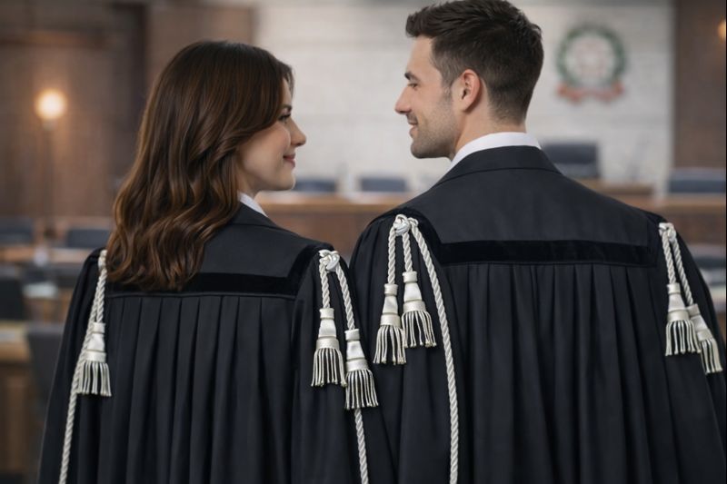 Toga in cotone o lana con rifiniture in velluto o in raso, con pieghe sul retro e cordoniera. Sono disponibili nelle taglie S/M (altezza fino a 170cm) e M/L (altezza oltre 170cm).