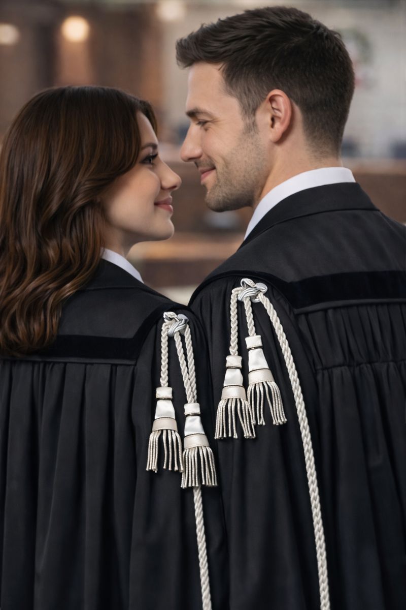 Toga in cotone o lana con rifiniture in velluto o in raso, con pieghe sul retro e cordoniera. Sono disponibili nelle taglie S/M (altezza fino a 170cm) e M/L (altezza oltre 170cm).